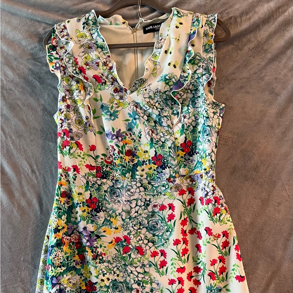 Karl Lagerfeld Paris Multicolor Floral Sleeveless Mini Dress Sz 8 Summer Party